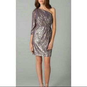 Shoshanna One Shoulder Shimmer Metallic Dress 2